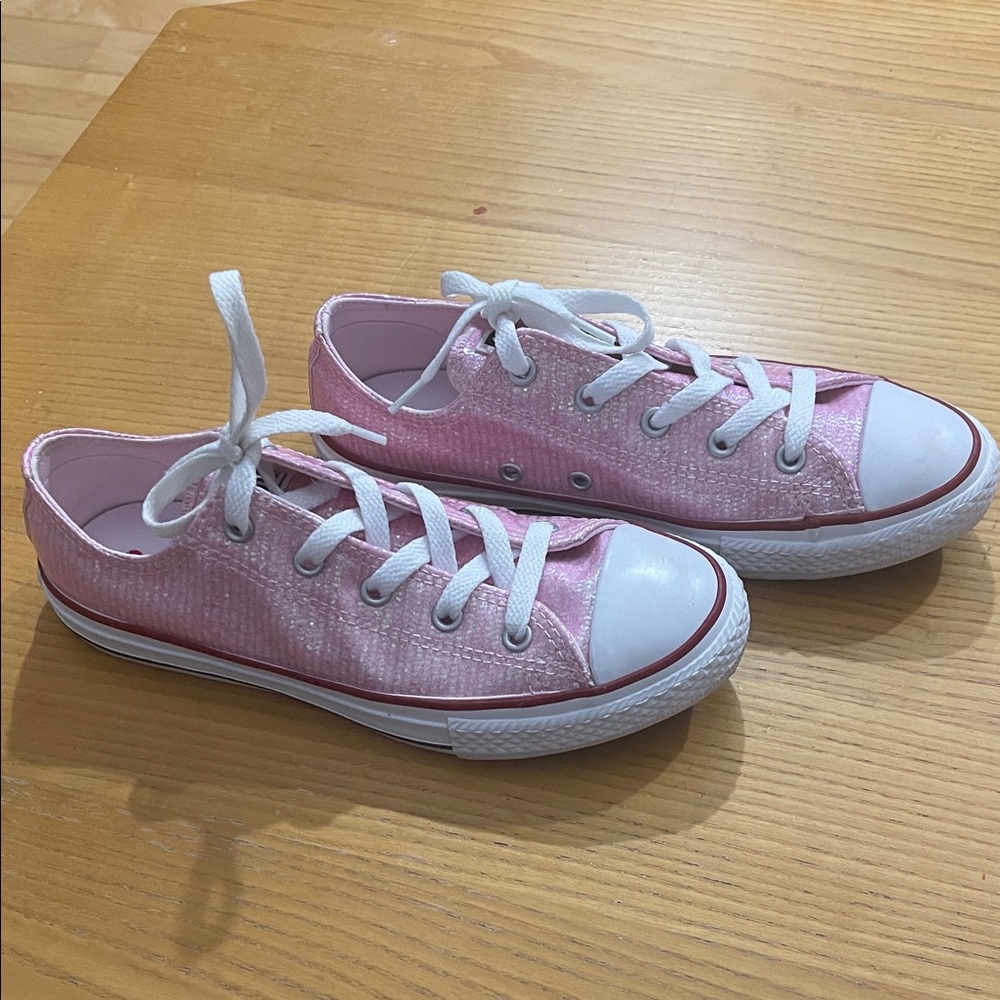 Almost New Kids Pink Glittery Converse All ⭐️ Star Low Top Sneakers 👟
